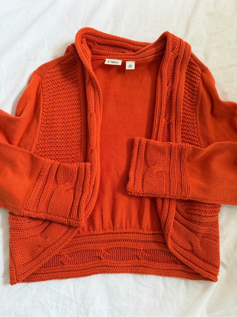 Cato Orange Knit Open-Front Cardigan with Cable Details